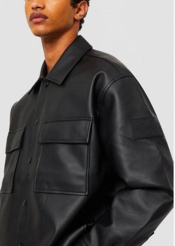 Calvin Klein Black Premium Loose Fit Leather Jacket