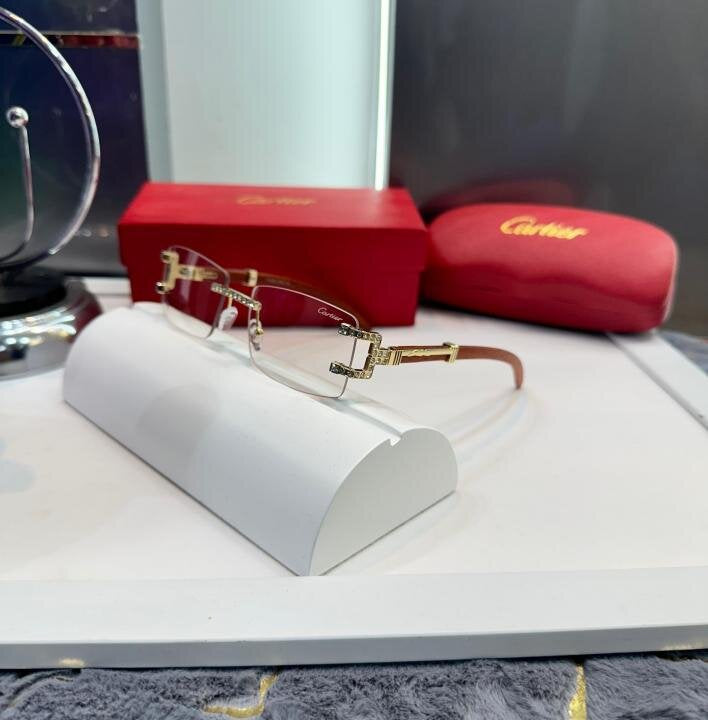 Cartier Day Night Wood-Gold Diamond Luxury Glasses 2518