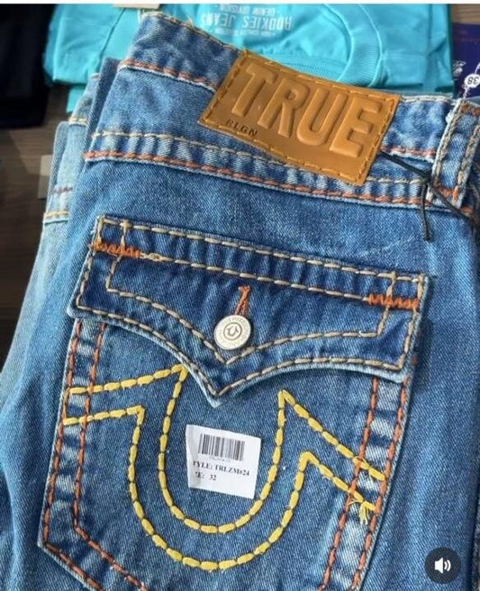 Sale True Religion Imported Denim Jeans With Blue Stiched Embroidery